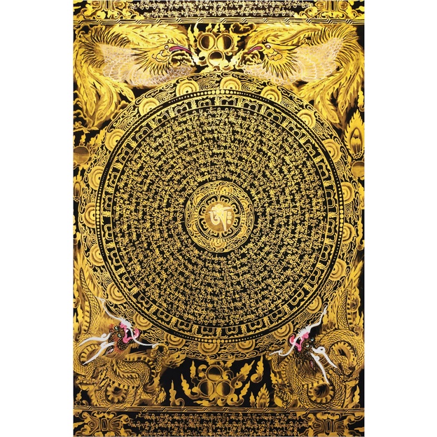 Tranh Liễn Phật Giáo - tranh Chú Lăng Nghiêm- Tranh Madala Thangka-họa tiết Rồng Phượng trang trọng- vải canvas  nẹp gỗ