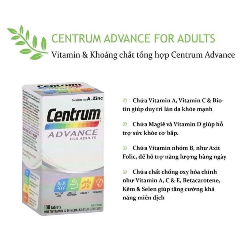 Vitamin tổng hợp Centrum Advance for adult, adult 50+ cho người trưởng thành, người lớn tuổi