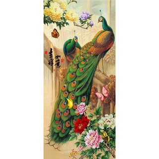 Tranh in canvas kim sa 3D VTC  chim công khổ dọc UD0070