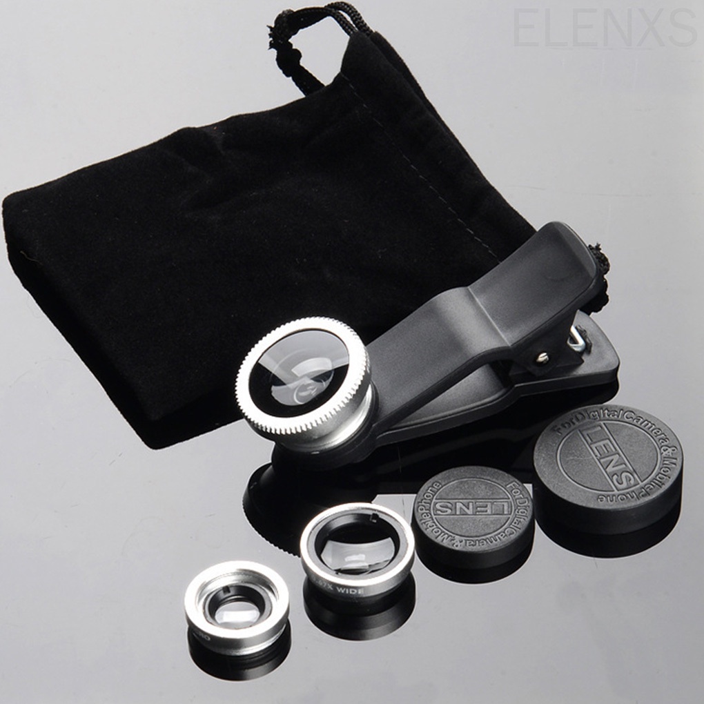 3-in-1 Universal Smartphone Camera Clip-on Lens Kit 180° Fish Eye Lens 0.67X Wide Angle Macro Lens ELEN