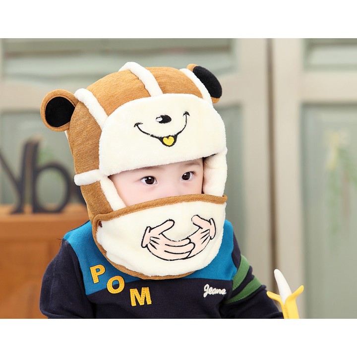 Mũ Trùm Đầu 𝗙𝗥𝗘𝗘 𝗦𝗛𝗜𝗣 Kèm Che mặt có cúc bấm rời 1-4 tuổi giữ ấm bảo vệ đầu và họng cho bé khi đi xe máy