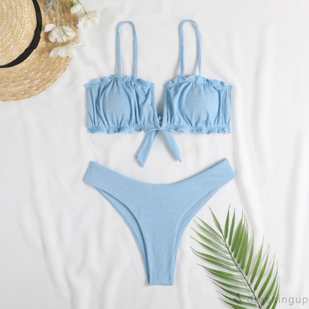 Bộ Đồ Bơi Liền Thân Cổ Chữ V Không Tay Phối Bèo Quyến Rũ Dành Cho Nữ