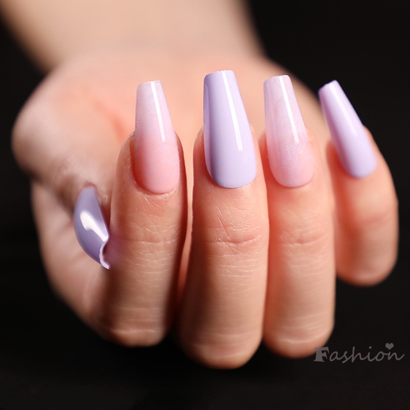 Set 24 Móng Tay Giả Màu Sắc Trung Bình Và Dài Kèm Keo Dán Tiện Lợi