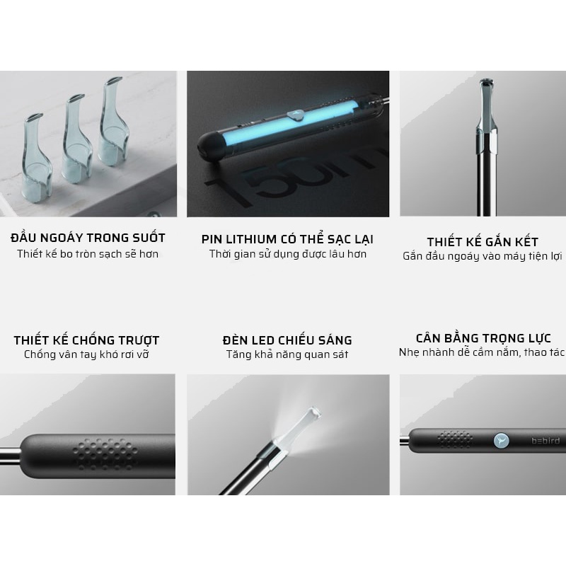 Máy lấy ráy tai Xiaomi R1, có đèn và ống nội soi trực tiếp qua điện thoại siêu nét - bảo hành 12 tháng