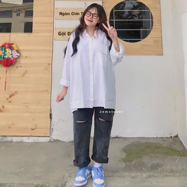 Áo Sơ Mi Trắng Nữ Dài Tay JEM CLOSET Áo Sơ Mi Nữ Form Rộng SHAMGA Chất Tơ Mềm Style Hàn Thiết Kế Túi Trước Cá Tính 1816