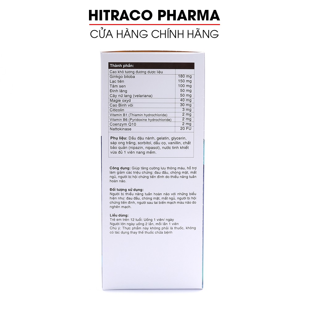 Hoạt huyết dưỡng não BRAVITON Ginkgo 180mg Giảm đau đầu, hoa mắt, chóng mặt - Hộp 100 viên