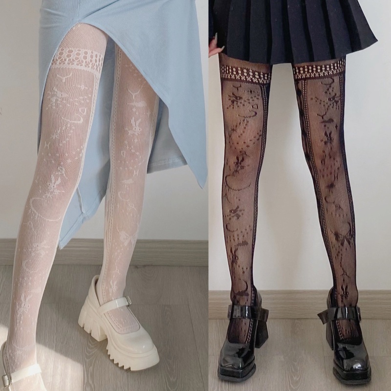 XIXI Quần Tất Lưới Đính Nơ Phong Cách Lolita Gothic Cho Nữ