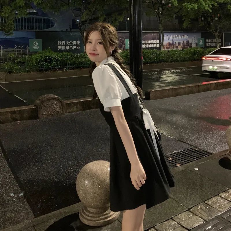 Áo Sơ Mi + Đầm Xếp Ly Hai Dây Phong Cách Retro Pháp Thời Trang Mùa Hè Mới Dành Cho Bạn Nữ
