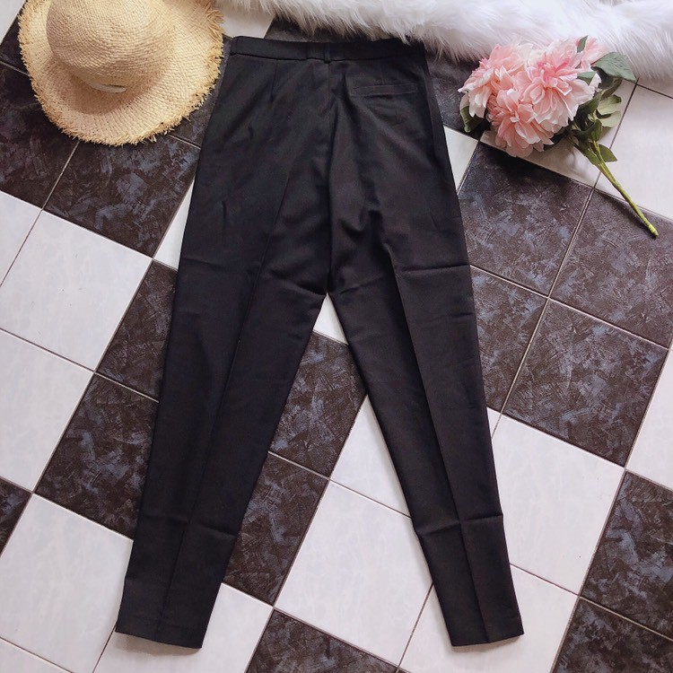 Quần dài baggy cạp cao chất vải kaki màu đen