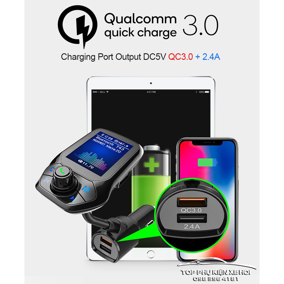 Tẩu nghe nhạc bluetooth T43 màn hình màu, AUX in/out, nhạc lossless