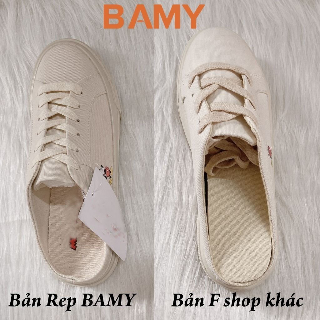 Giày Sục Thể Thao Nữ MK màu Kem, Sục bata đạp gót đế bánh mì 3cm BAMY From rộng