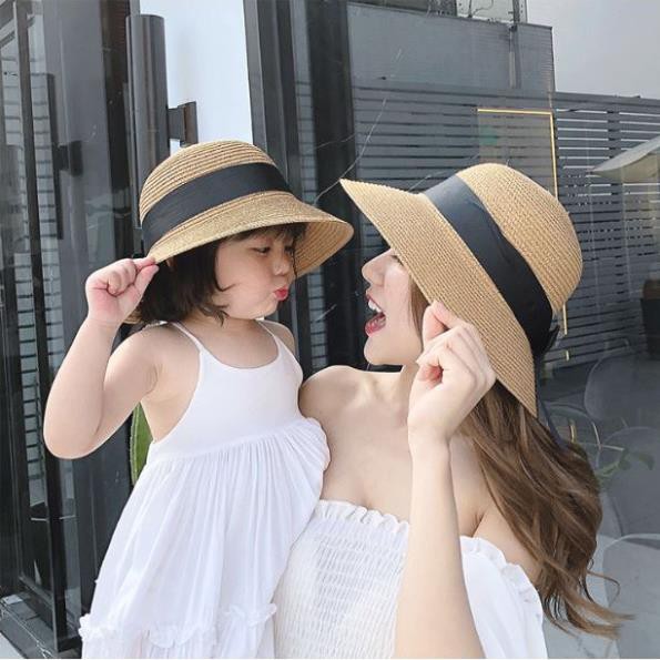 [Mã FAMARAL1 giảm 10K đơn 50K] Mũ nón cói đi biển đai nơ cho mẹ và bé hàng cói mềm thuận tiện gấp gọn
