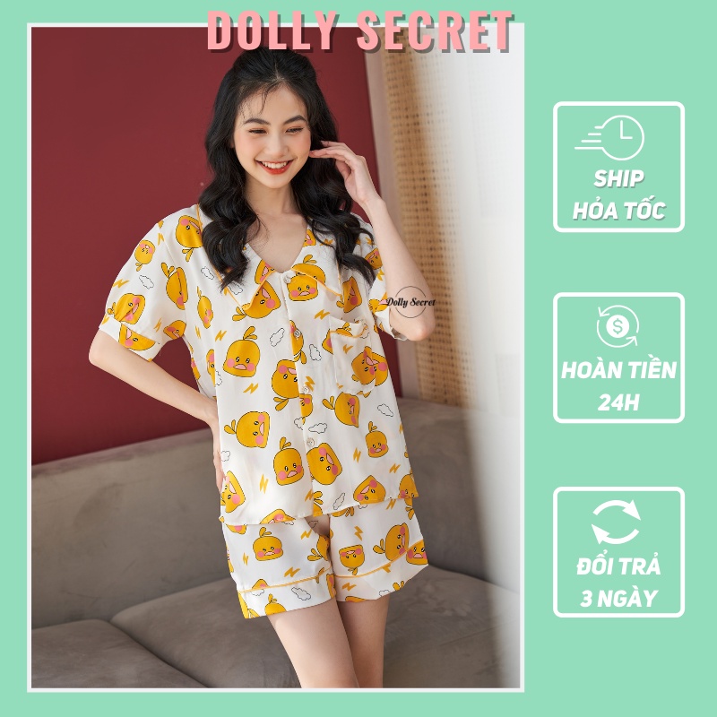 Bộ mặc ở nhà Pijama tay bồng cộc tay chất lụa mango họa tiết đáng yêu dễ thướng DOLLY SECRET CC07