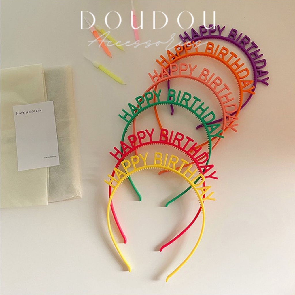 Bờm nhựa sinh nhật DOUDOU Băng đô cài tóc nữ Cài tóc Happy Birthday FG005