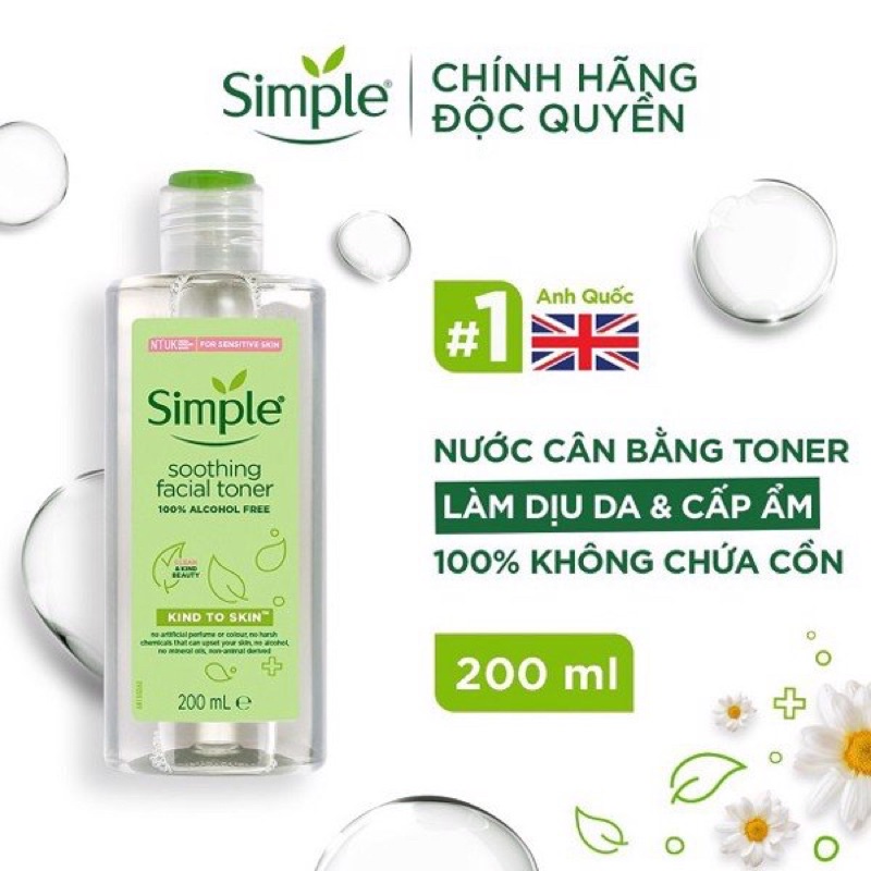 Nước hoa hồng( toner) Simple  200ml cho mọi loại da- kể cả da nhạy cảm