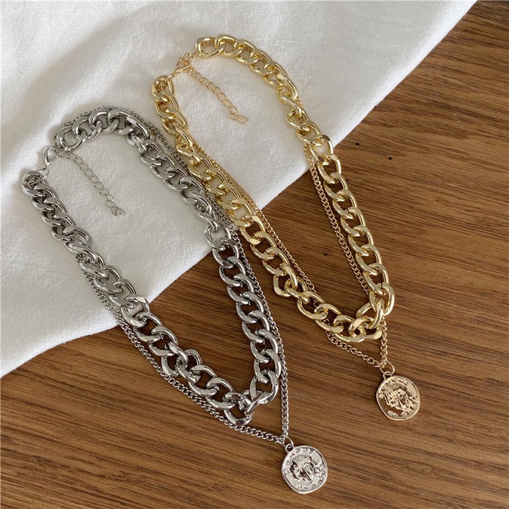 Vòng Cổ Choker Hai Lớp Khắc Hình Đồng Xu Thời Trang