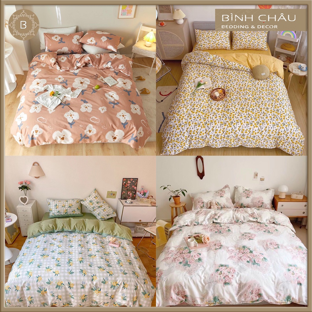 Ga Giường Cotton Living EMPIRE Cao Cấp Bộ Chăn Ga Gối Set Vỏ 4 Món Drap Giường Bo Chun Drap - Bình Châu Bedding & Decor
