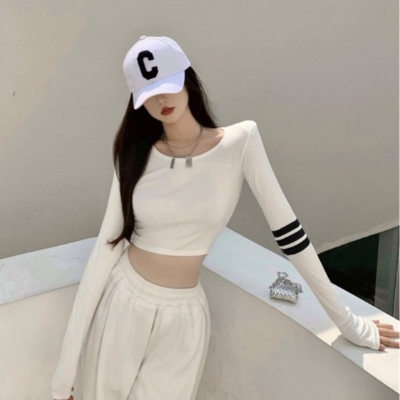 Áo lửng ZHELIHANGFEI dài tay họa tiết sọc thời trang dành cho nữ