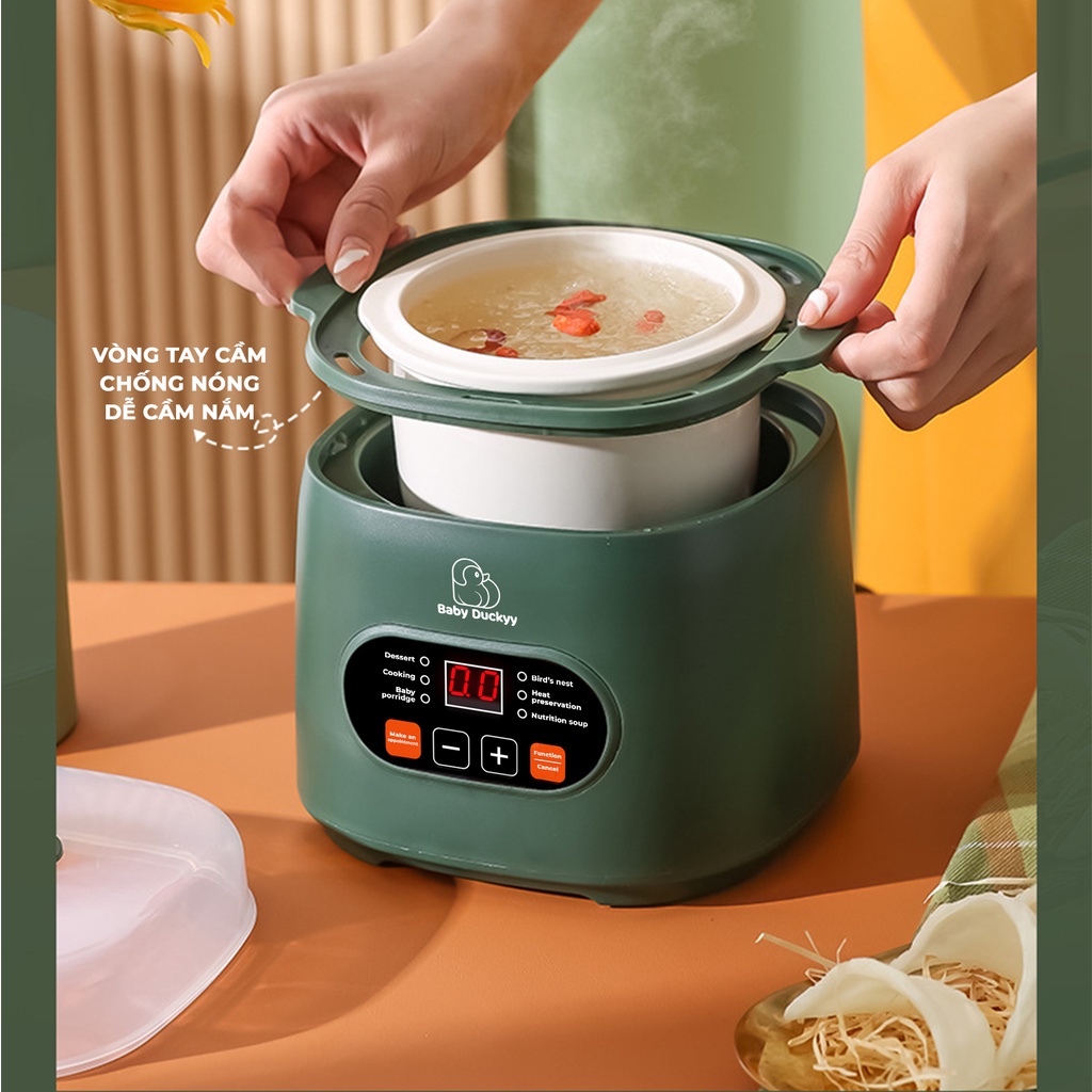 Nồi Nấu Cháo Chậm Cho Bé Baby Duckyy, Hầm Cháo Chậm, Ninh Đa Năng Cho Bé_Baby Duckyy KALI 001 0.8L_Kèm Lồng Hấp BH
