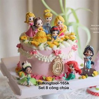 trang trí bánh set 8 nàng công chúa disney bằng nhựa