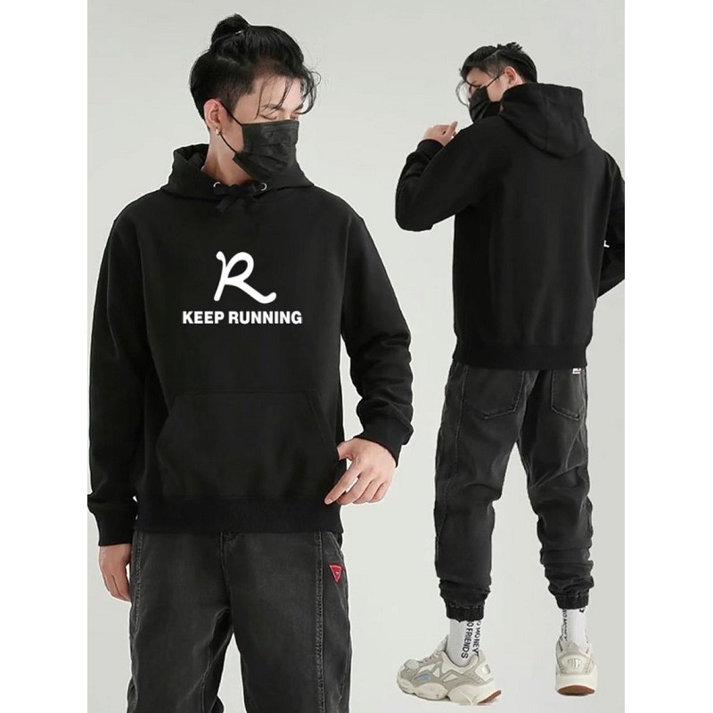 ÁO KHOÁC HOODIE NAM NỮ MÀU ĐEN VẢI NỈ FORM DƯỚI 65KG UNISEX HOODIES KEEP RUNNING