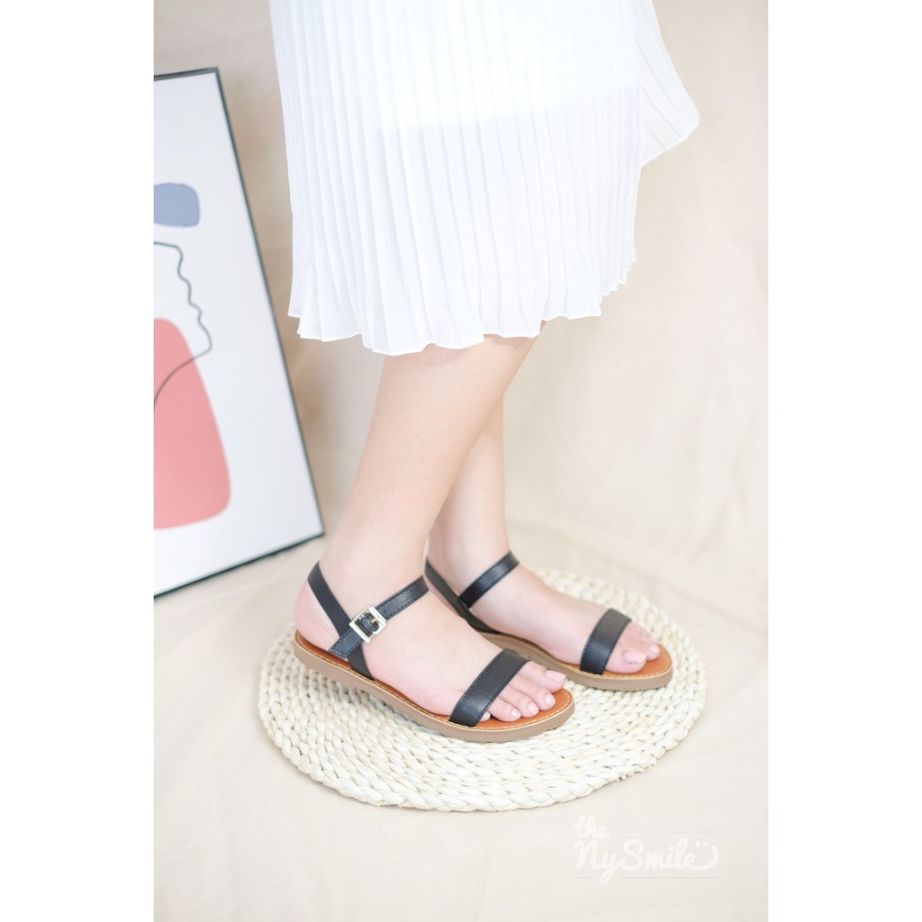 Giày sandal hè Thenysmile, Dép sandal nữ đẹp thời trang chất da bò quai ngang 3 màu cực xinh - ruluzi