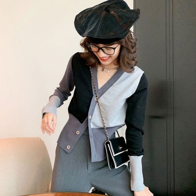 Áo khoác cardigan dệt kim ZHELIHANGFEI tay dài cổ chữ V phong cách phương Tây thời trang cho nữ