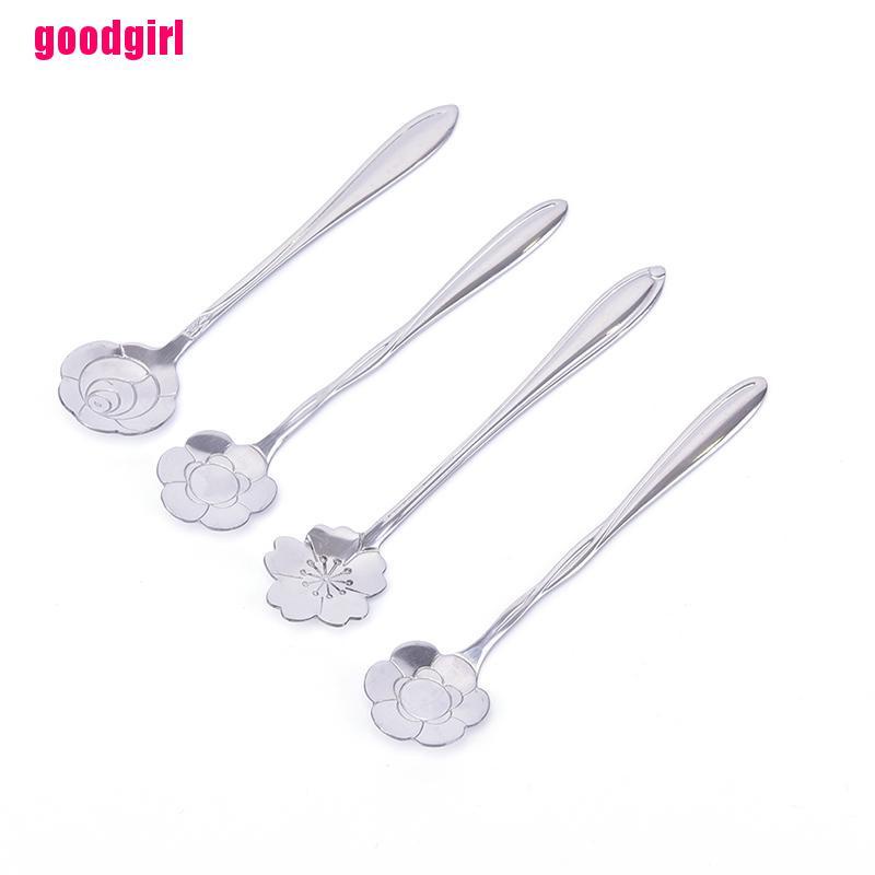 Muỗng cà phê bằng thép không gỉ màu bạc hình hoa múc đường/món tráng miệng