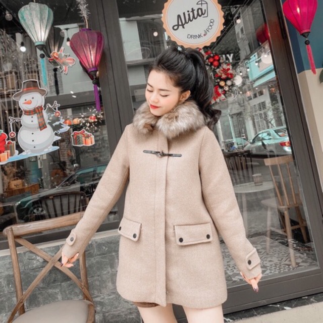 Áo khoác dạ mũ lông ivy 1 chốt sz sm hàng QC