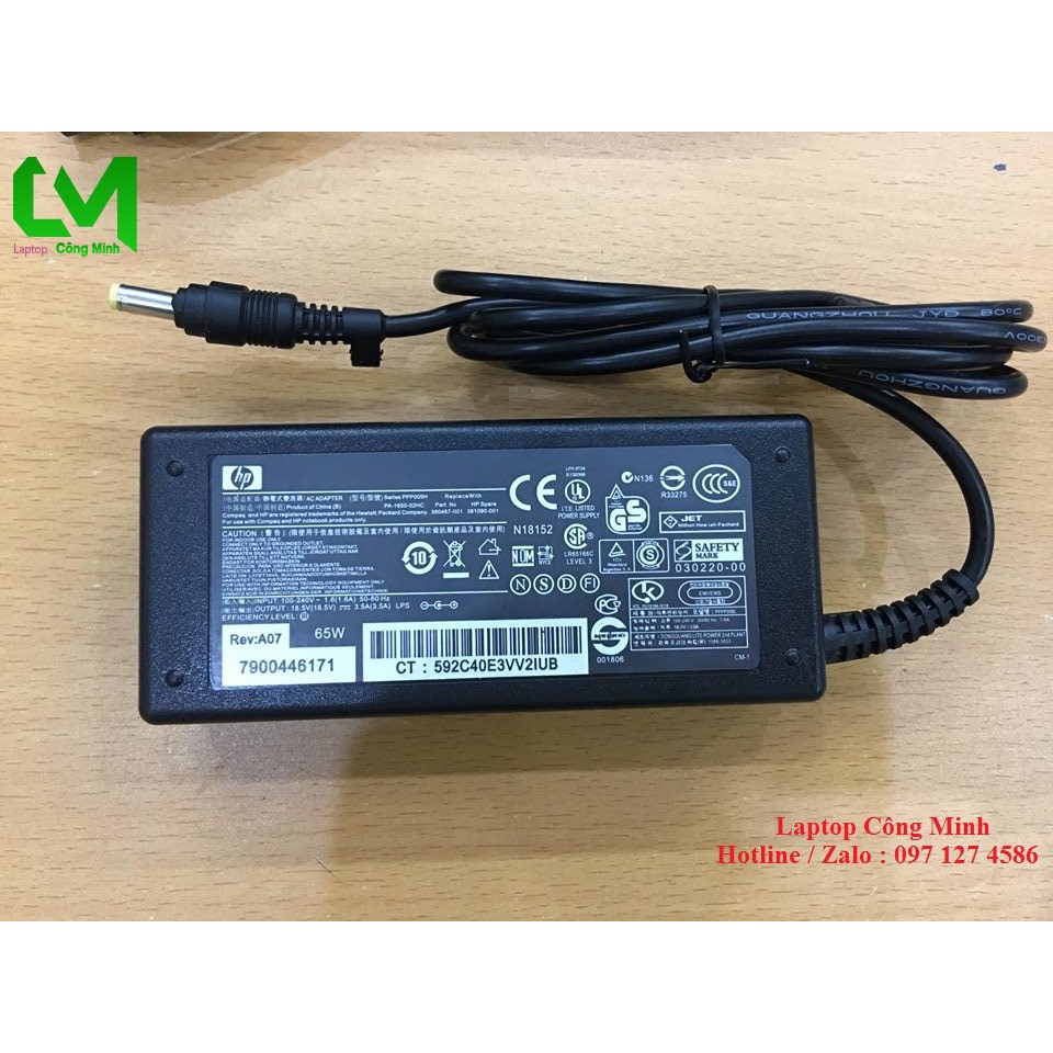 Sạc Laptop HP Chân Nhỏ 18,5V - 3,5A  65W - Bảo Hành 12 Tháng