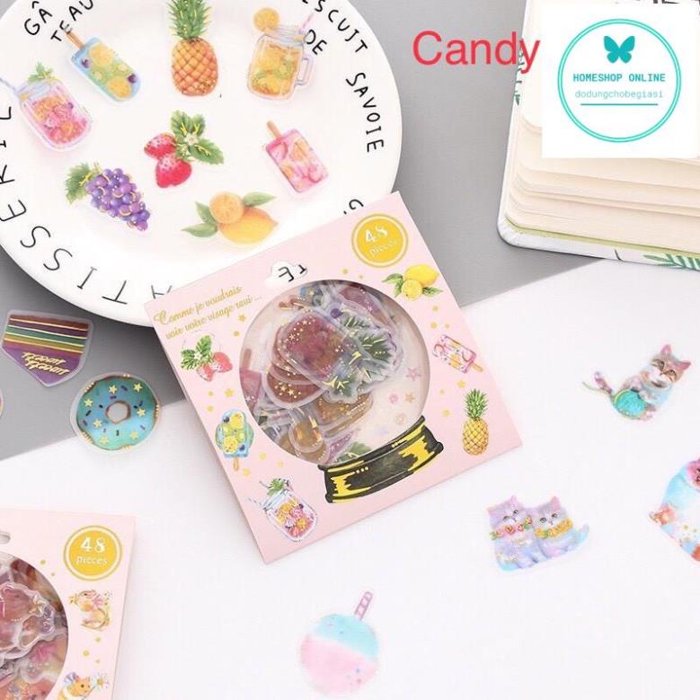 Gói sticker 48 miếng óng ánh thiết kế hình quả cầu pha lê HOME SHOP ONLINE STK48
