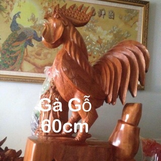 CON GÀ GỖ ĐỨNG CÀNH TRÚC cao 60cmx40cmx16cm, gỗ gõ