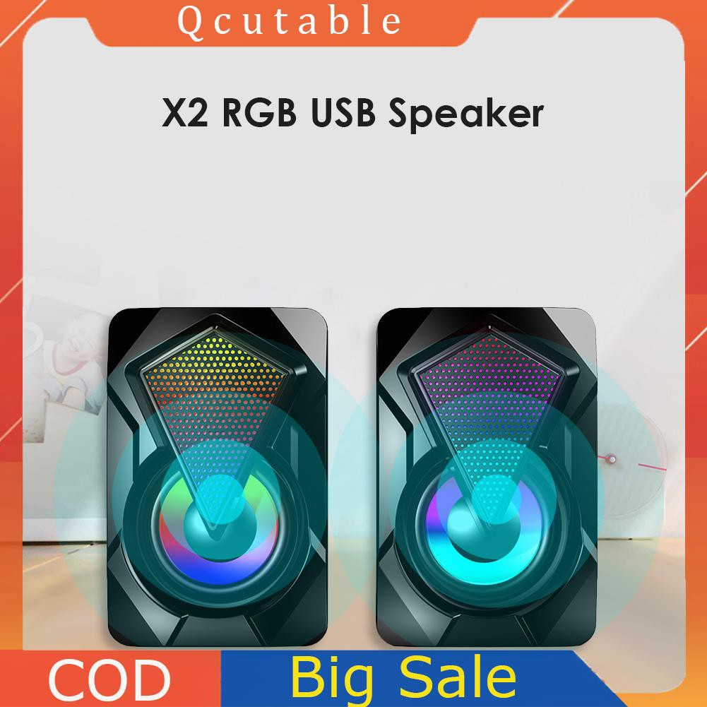 X2 Computer Speakers USB Powered 3Wx2 Bass Speakers with RGB Light for PC