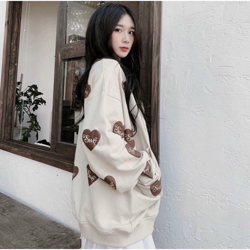 Áo Khoác Cardigan Trái Tim Swe Nữ Màu Be Nude Form Rộng