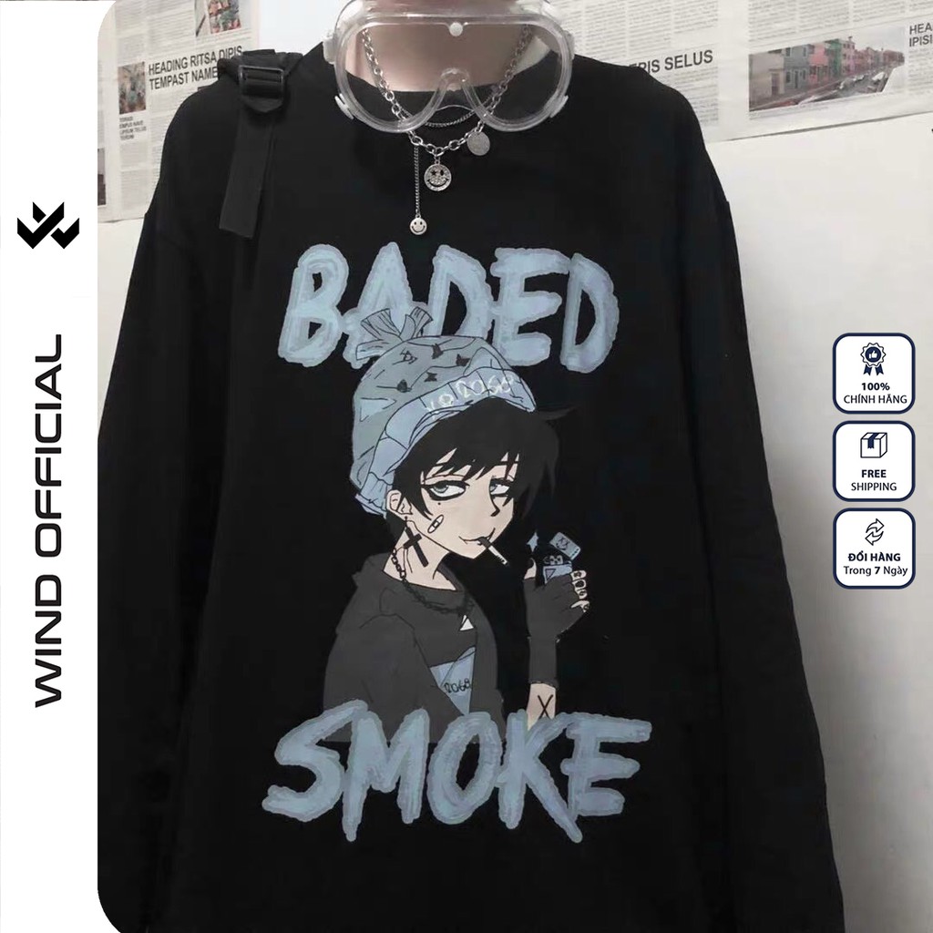Áo sweater tay dài WIND phông unisex form rộng BADED, thời trang nam nữ oversize | BigBuy360 - bigbuy360.vn