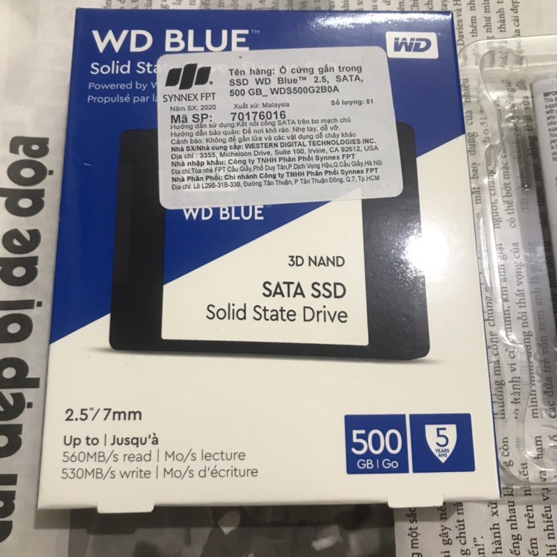 Boxfull - Bộ vỏ đựng ổ cứng ssd 500G WD Blue dùng để trưng bày hoặc bảo quản ssd
