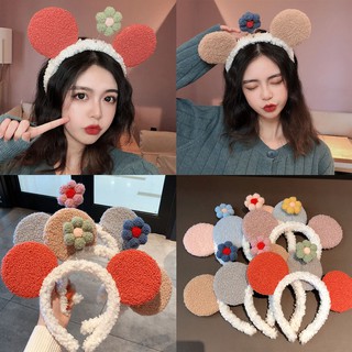 Băng đô bờm cài tóc hoa mầm cây lò xo kèm tai gấu chuột cute dễ thương