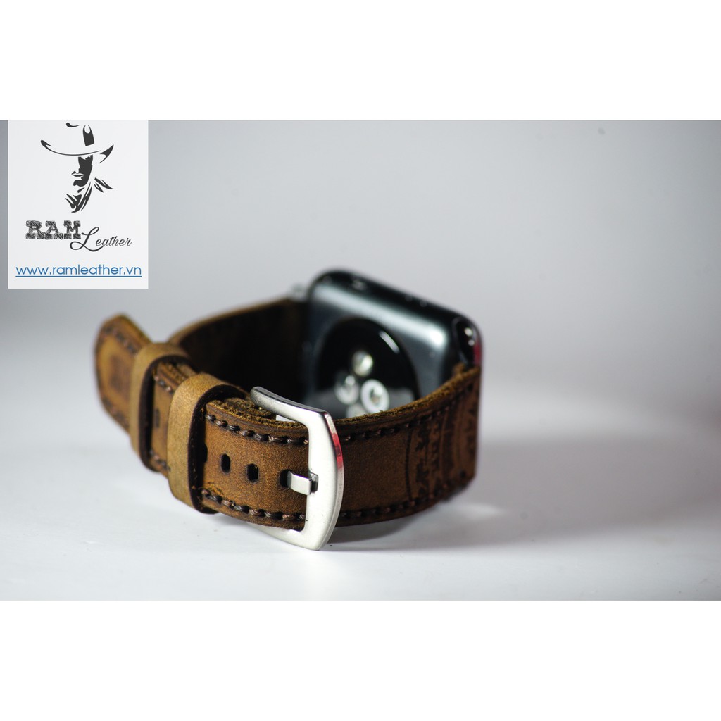 Dây Đồng Hồ Da Bò Thật Bền Đẹp Họa Tiết Trống Đồng Nâu Đất - Ram Traditional Dark Brown