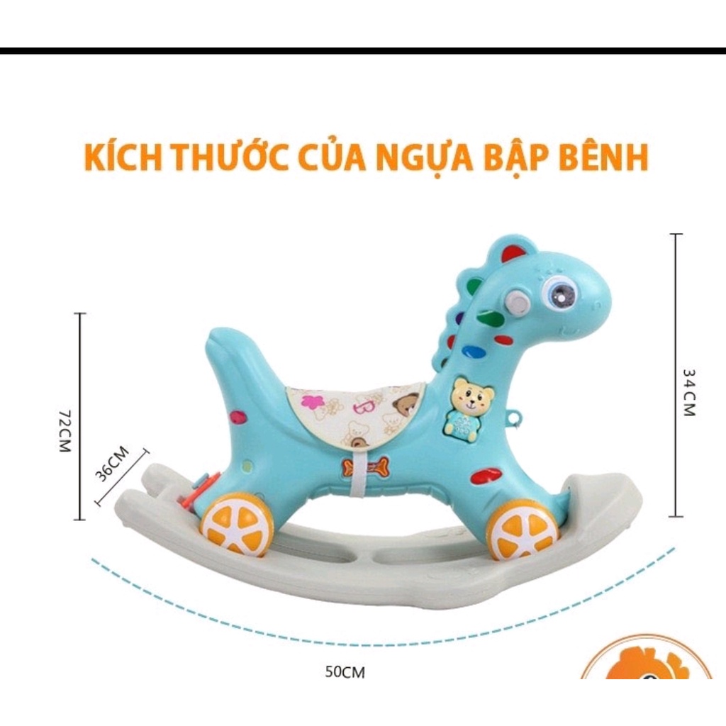 Ngựa bập bênh cho bé từ 1-2 tuổi 2 in 1 bánh xe phát nhạc