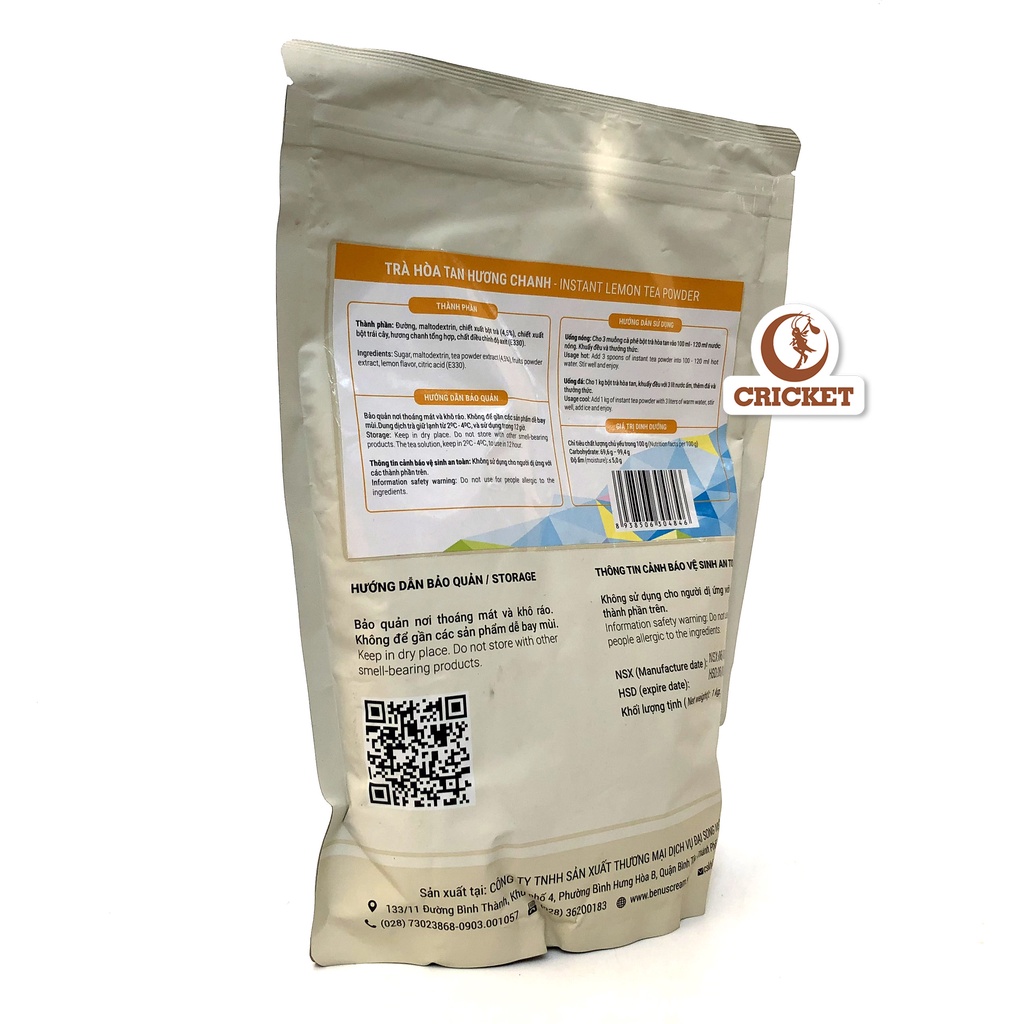 Trà Chanh hòa tan Benus Cream Túi 1kg - Dạng bột tan nhanh dùng trong pha chế - Nguyên Liệu Trà Sữa CRICKET