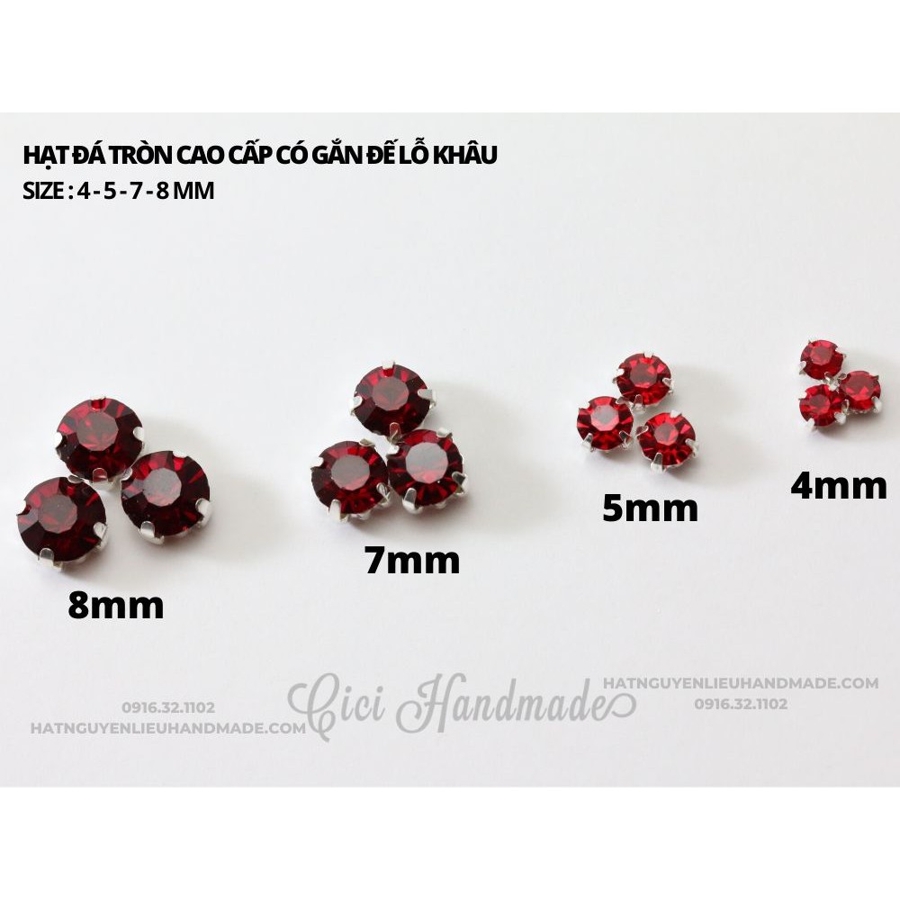 Túi 50 - 100 Hạt đá tròn có gắn đế lỗ khâu link 1/2 Cici Handmade chuyên hạt đá hạt pha lê hạt cườm hạt trang sức tự làm