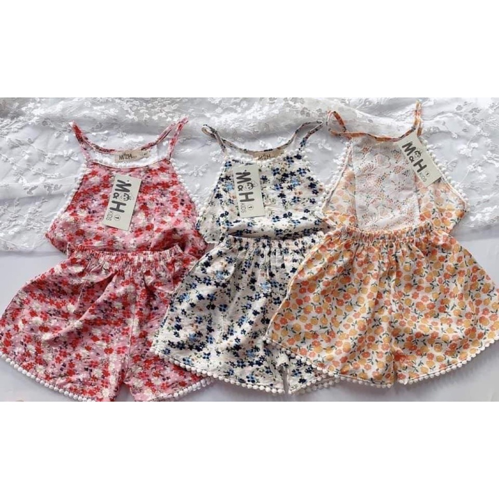 Set bé gái, bộ đũi tơ bé gái hoa nhí phối ren nhẹ mát, thấm mồ hôi, lên dáng cực xinh 10-26kg