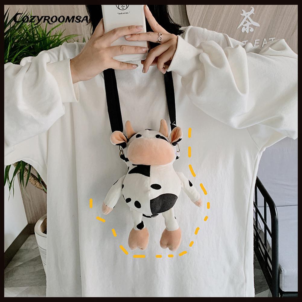 Túi Đeo Chéo Họa Tiết Bò Sữa Nhồi Bông Xinh Xắn Dành Cho Nữ