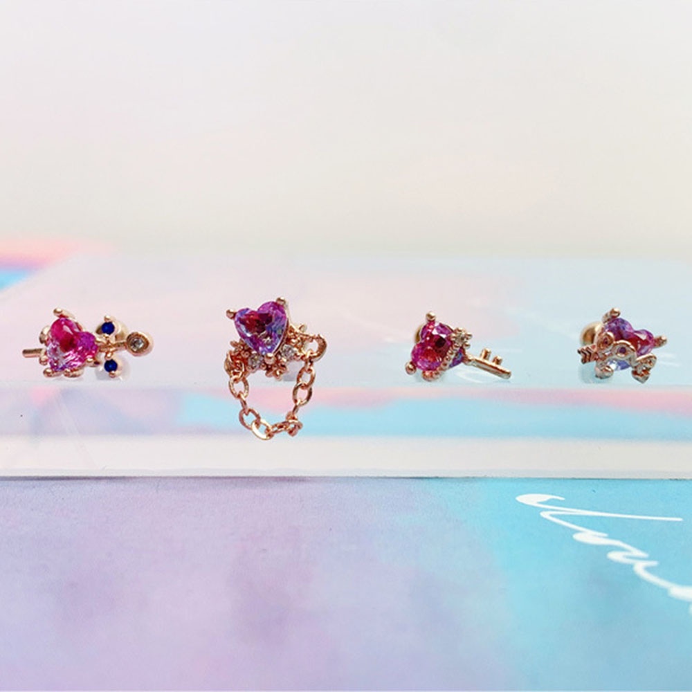 Khuyên Tai Hình Trái Tim Đính Đá Zircon Màu Sắc Gradient Đơn Giản Phong Cách Hàn Quốc Cho Nữ