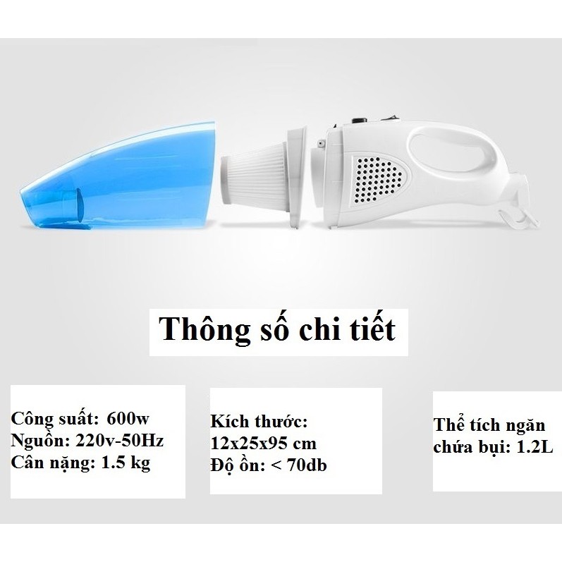 Máy hút bụi gia đình, Máy hút bụi cầm tay công nghệ siêu lốc xoáy, (600w) - Tặng thêm đầu lọc bụi