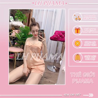 Bộ Đồ Ngủ Nữ Đồ Bộ Mặc Nhà Pijama Satin 2 Dây Quần Ngắn  free sezi từ 40kg đến 60kg