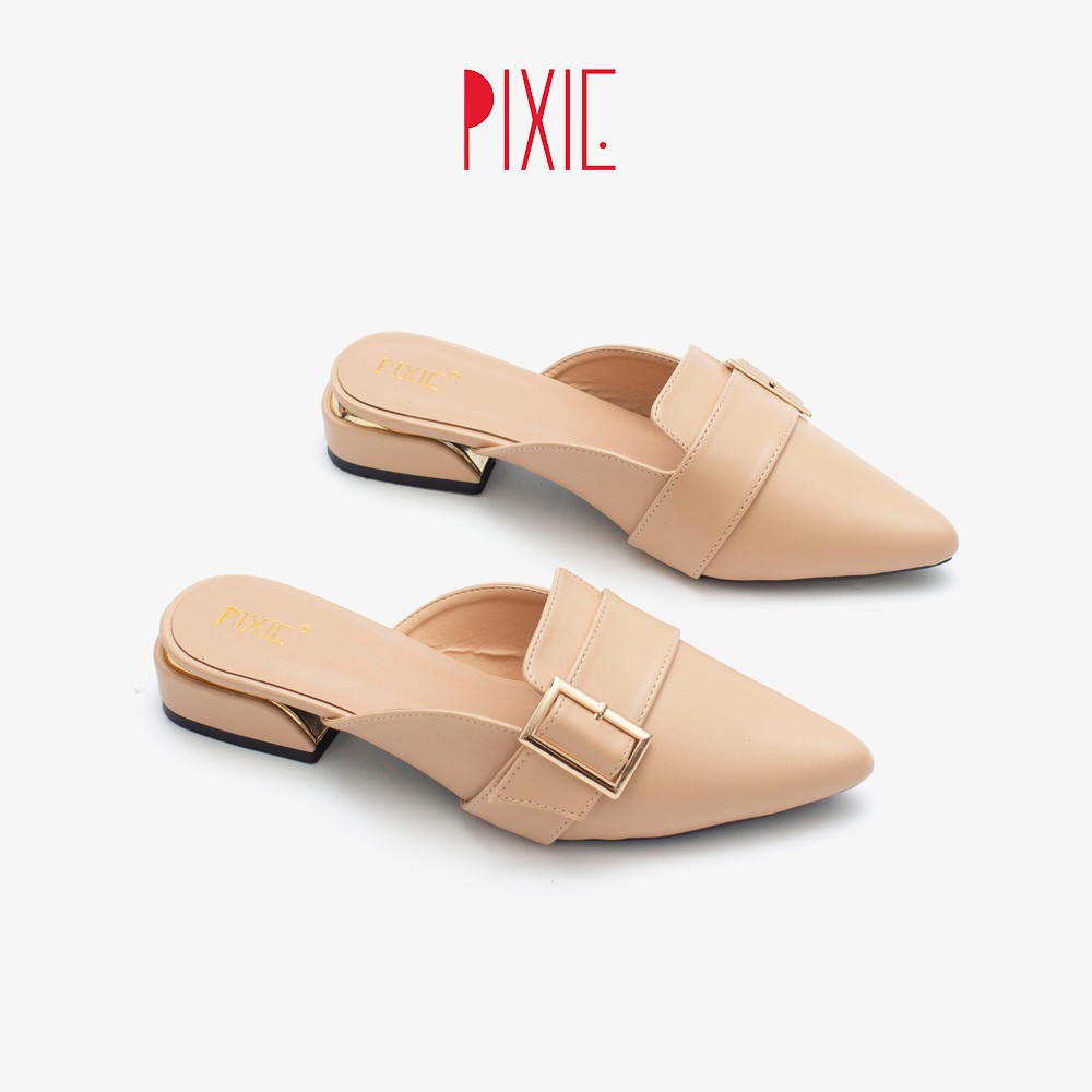 Dép Sục Bệt Mũi Nhọn Gắn Khóa Màu Trắng Pixie P170