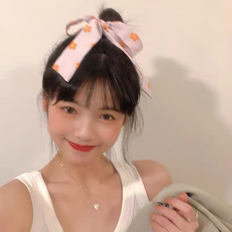 Cột tóc nơ xinh in hinhg hoa 5 cánh cute