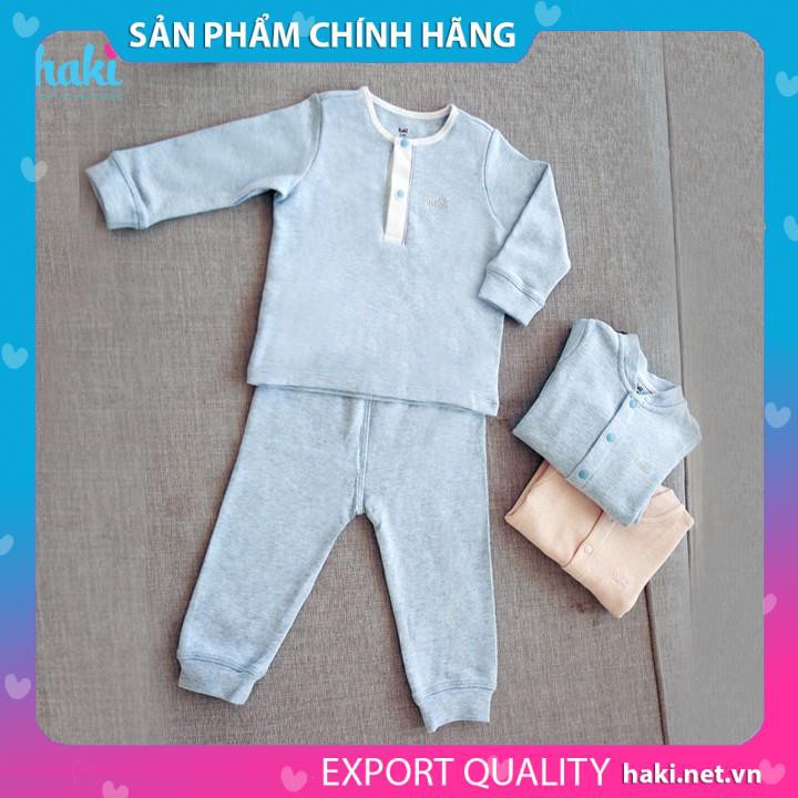 Bộ quần áo thu đông dài tay cổ trụ choévải Melange Cotton cao cấp HAKI BC002