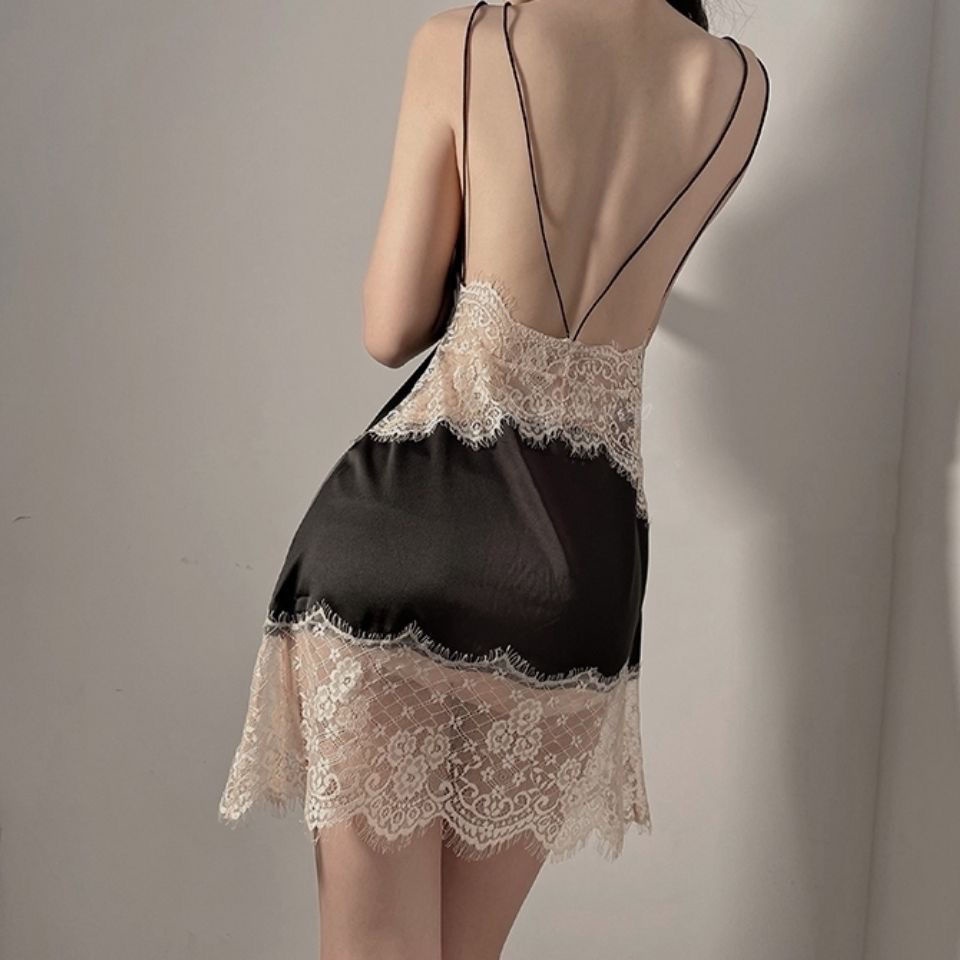 Đồ ngủ Vải Lụa Lạnh Phối Ren Phong Cách Pháp Quyến Rũ Cho Nữ